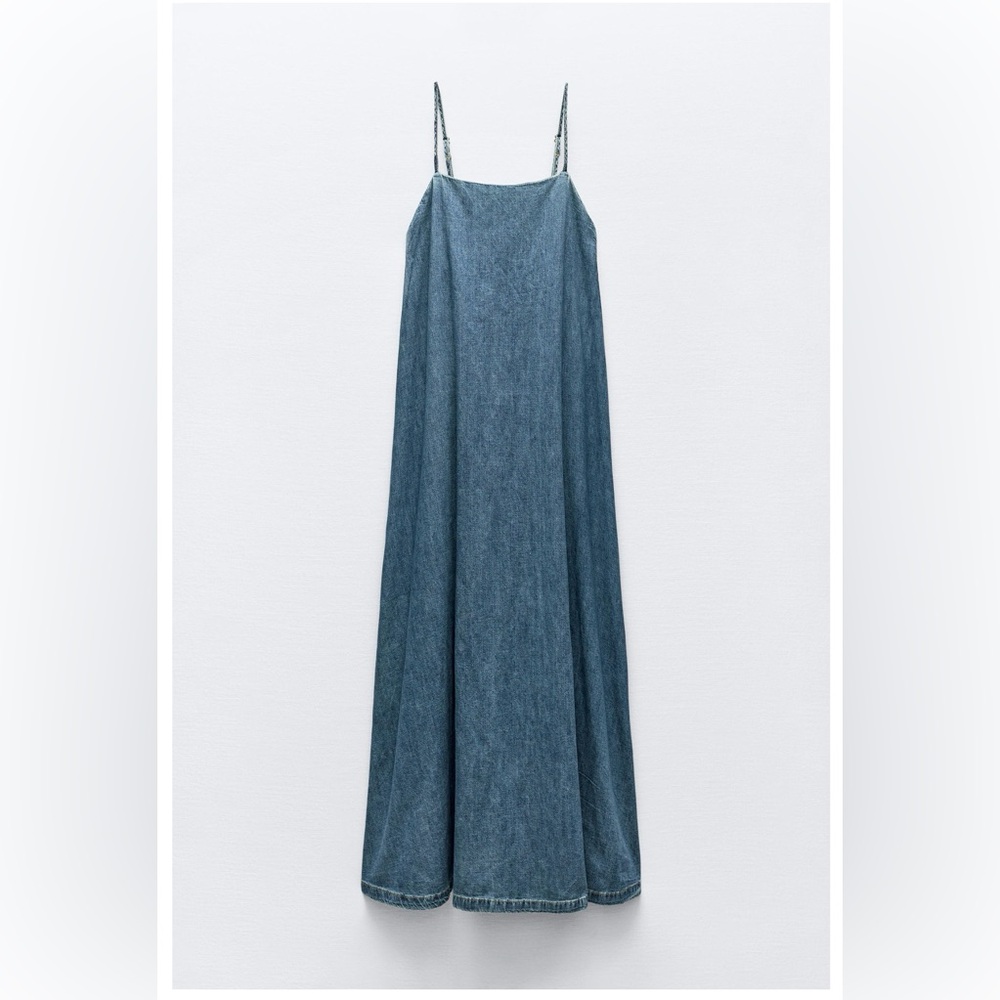 Zara Denim Maxi Slip Dress in Blue